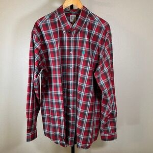 Cinch Men's Large Plaid Button Down Long Sleeve Thick Shirt Cowboy Red Turquoise